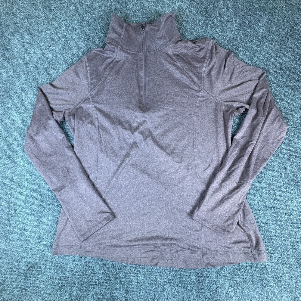 Lukka Lux Top Womens Large Heather Purple 1/4 Zip Mock Neck Pullover Thumbhole